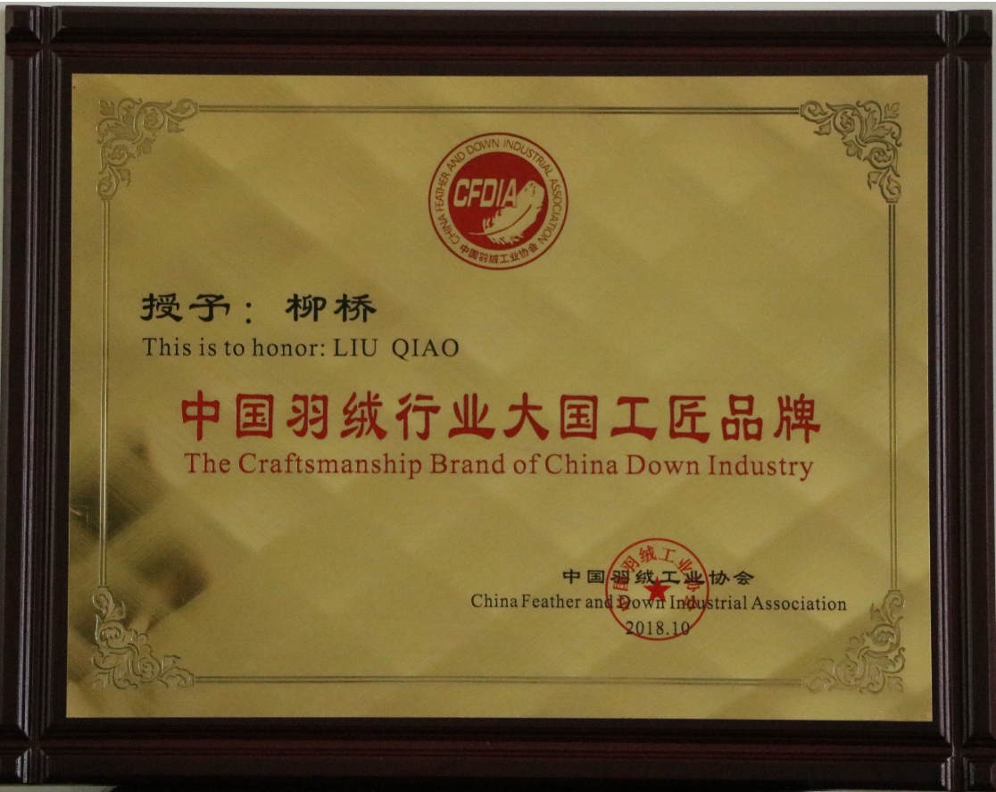 柳桥集团中国羽绒行业大国工匠品牌
