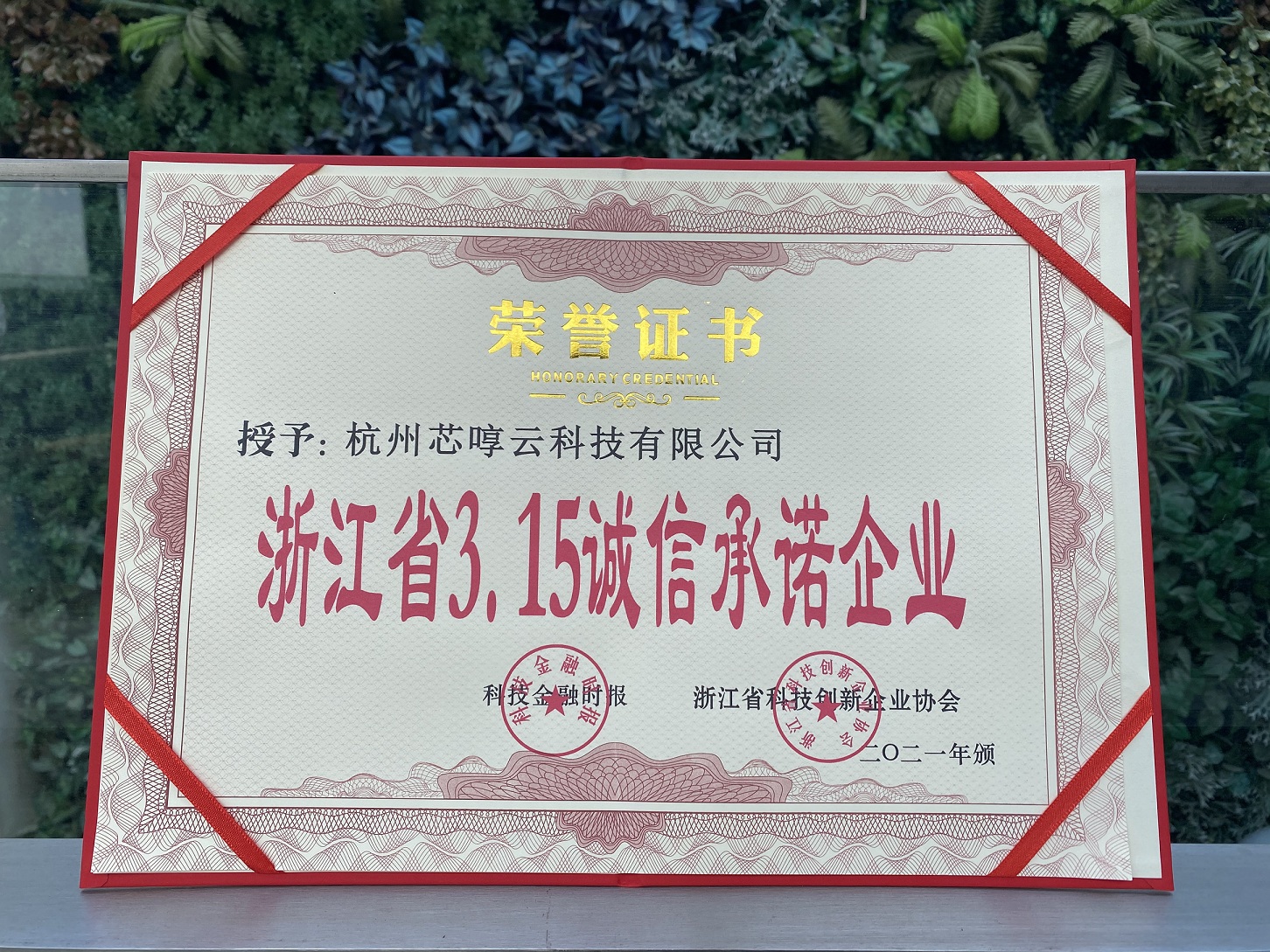 喜报！小芯机荣获“浙江省3.15诚信承诺企业”称号！